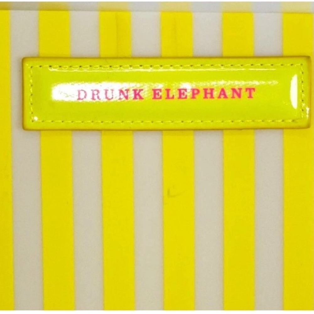 Drunk elephant yellow neon & white striped shopping/beach/ tote bag+coinbag NIP - Picture 4 of 10